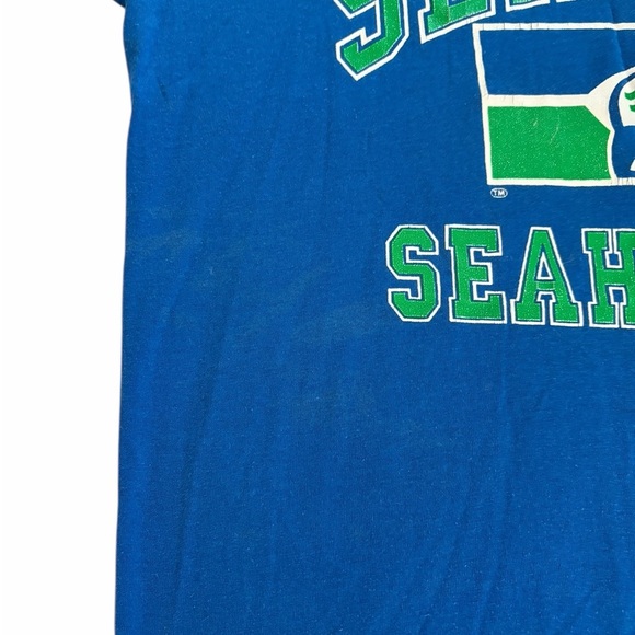 VINTAGE Seattle Seahawks Jersey Tee – Royal Blue with Striped Sleeves - Picture 3 of 16